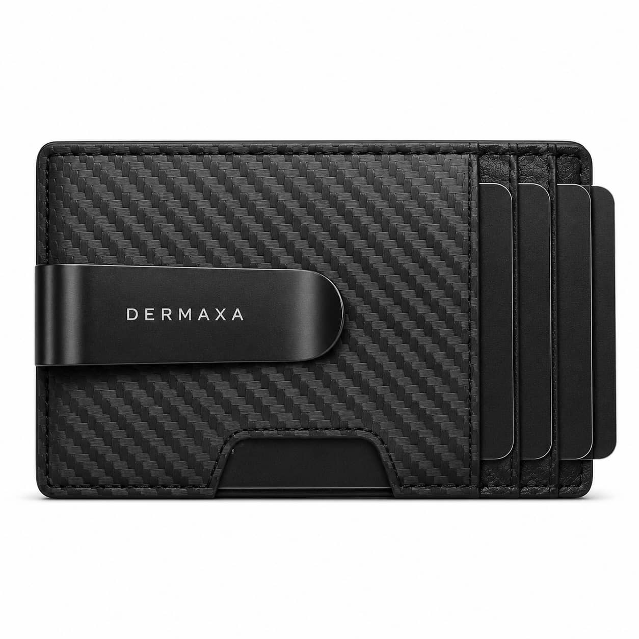 Dermaxa™ Men's Slim RFID Blocking Wallet - Carbon Fiber Leather Front Pocket Card Holder with Money Clip, Black