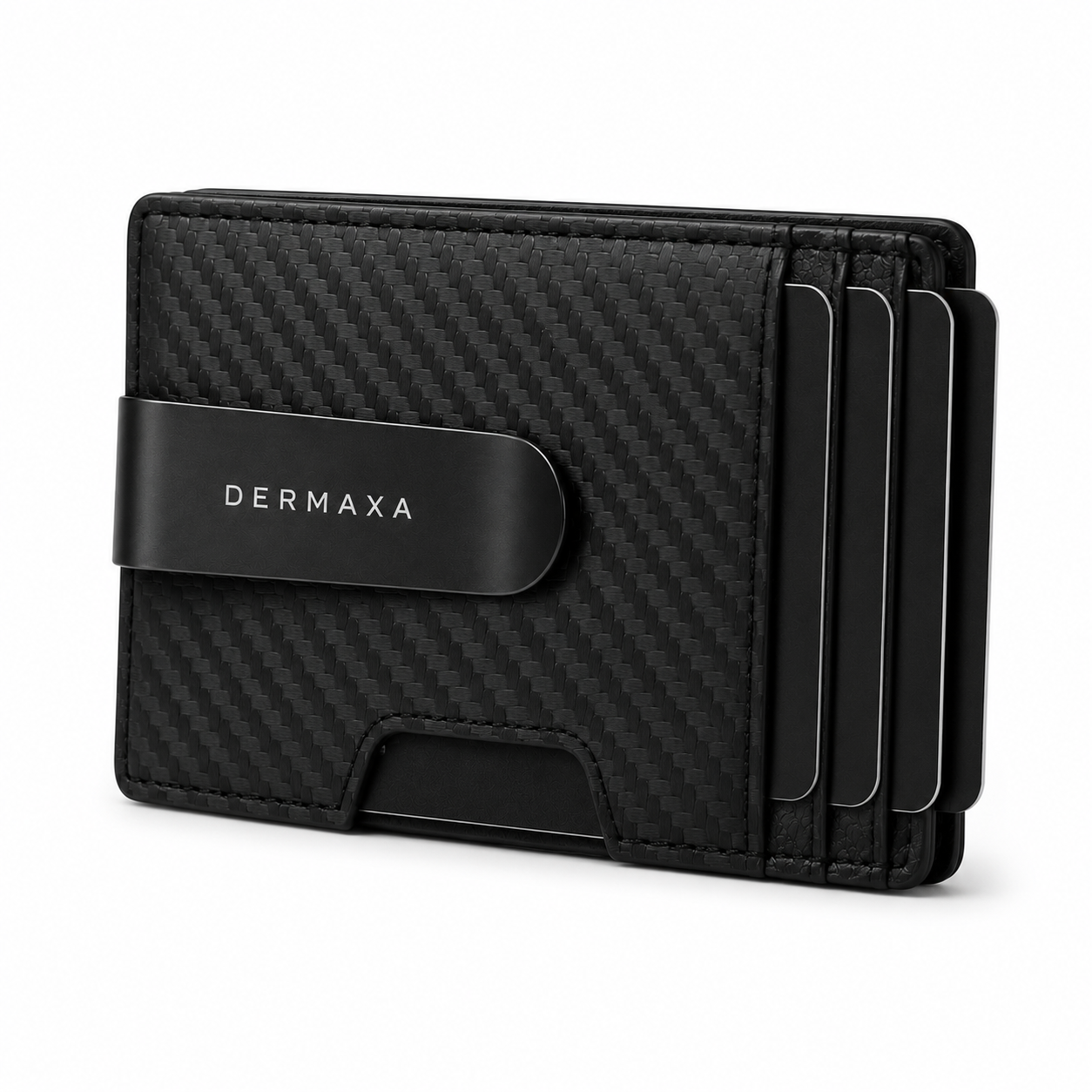 Dermaxa™ Men's Slim RFID Blocking Wallet - Carbon Fiber Leather Front Pocket Card Holder with Money Clip, Black