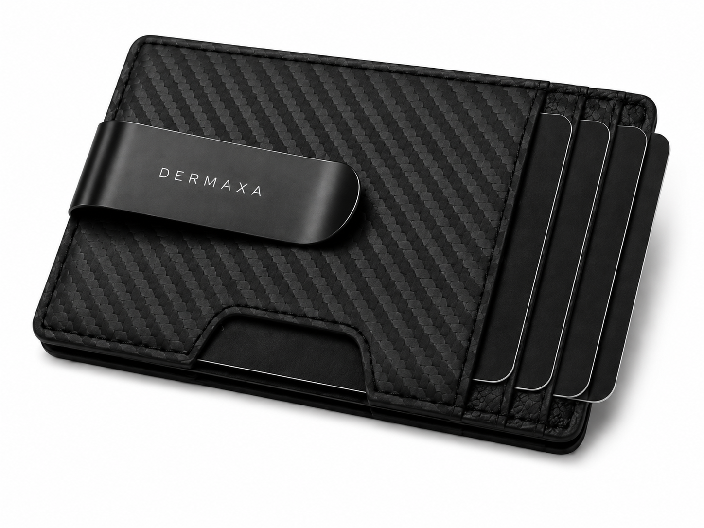 Dermaxa™ Men's Slim RFID Blocking Wallet - Carbon Fiber Leather Front Pocket Card Holder with Money Clip, Black