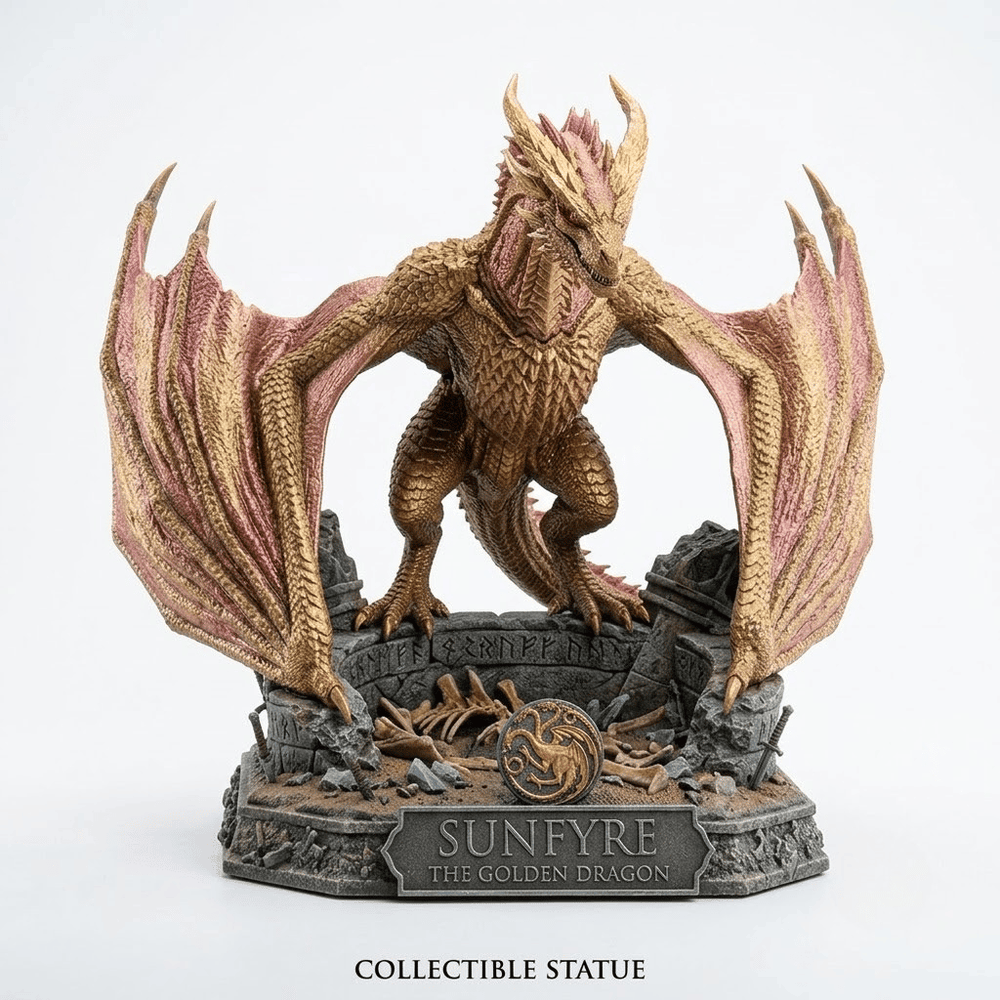 DROGON House of the Dragon Sunfyre The Golden Dragon Statue – 1:10 Scale Collectible Figurine with Ruin Base