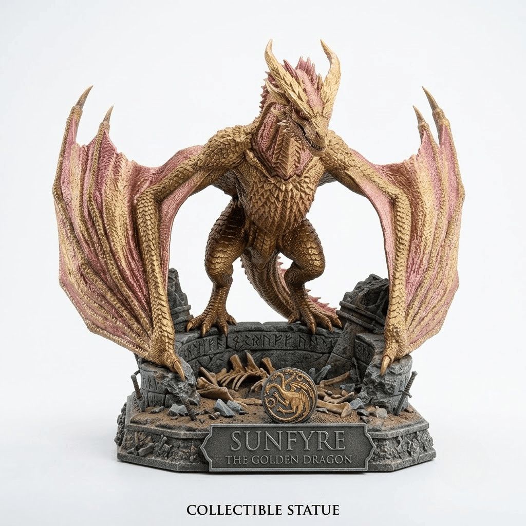DROGON House of the Dragon Sunfyre The Golden Dragon Statue – 1:10 Scale Collectible Figurine with Ruin Base