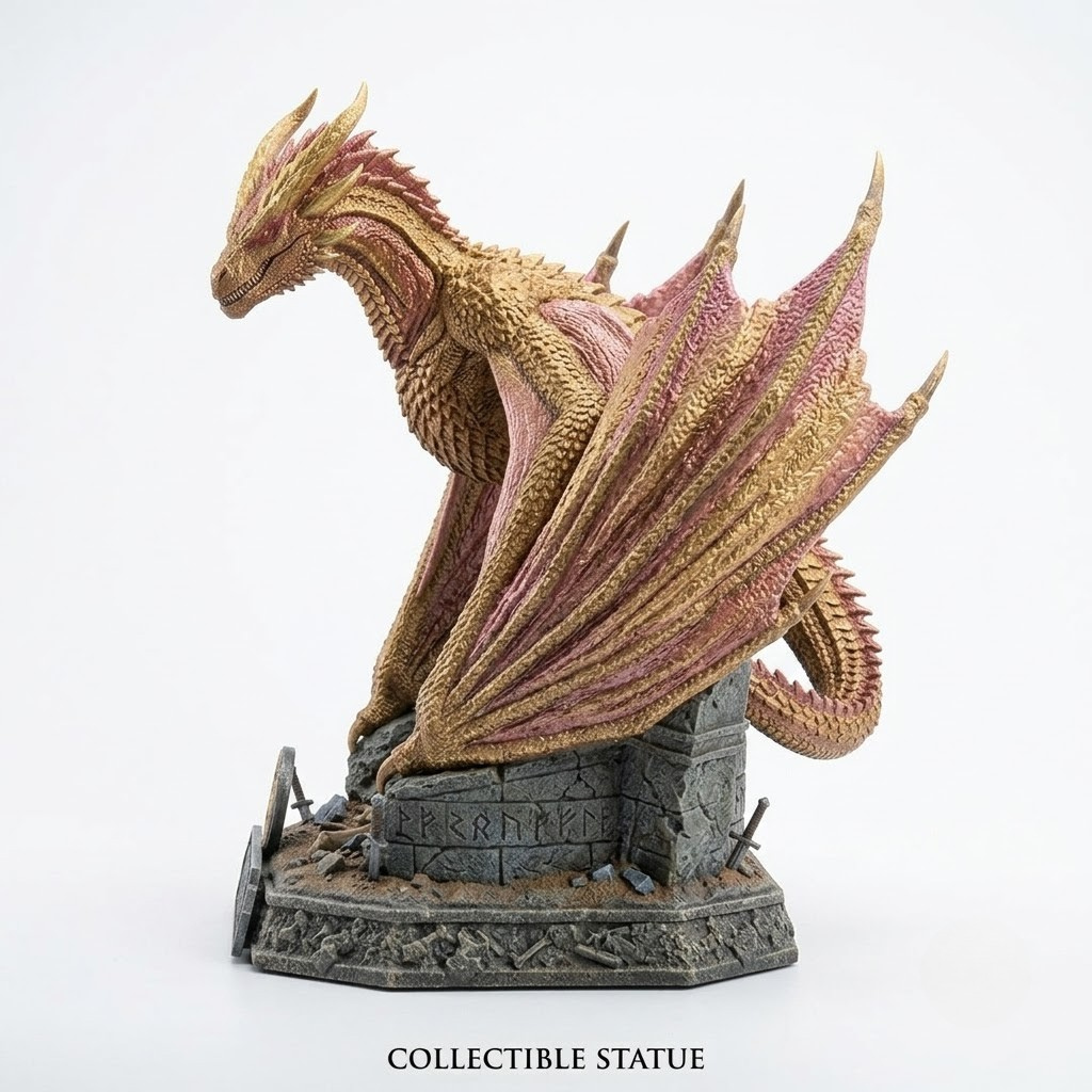 DROGON House of the Dragon Sunfyre The Golden Dragon Statue – 1:10 Scale Collectible Figurine with Ruin Base