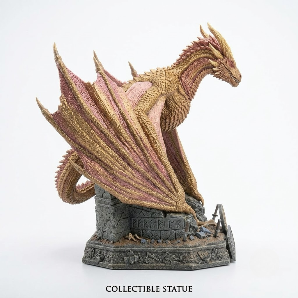 DROGON House of the Dragon Sunfyre The Golden Dragon Statue – 1:10 Scale Collectible Figurine with Ruin Base