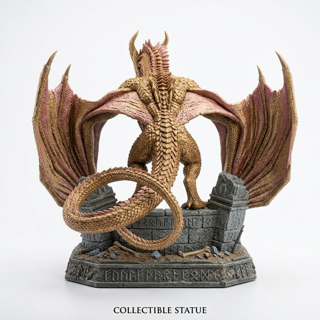 DROGON House of the Dragon Sunfyre The Golden Dragon Statue – 1:10 Scale Collectible Figurine with Ruin Base