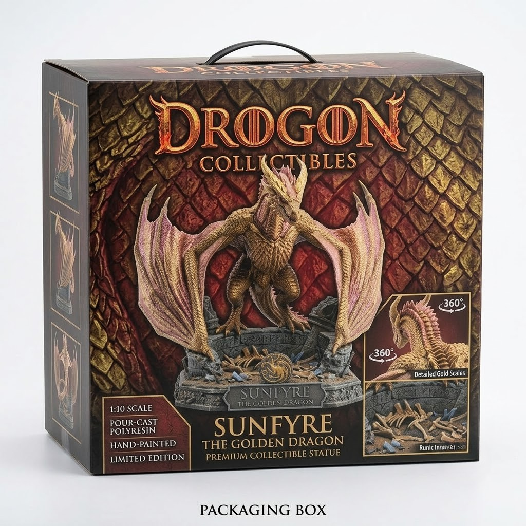 DROGON House of the Dragon Sunfyre The Golden Dragon Statue – 1:10 Scale Collectible Figurine with Ruin Base