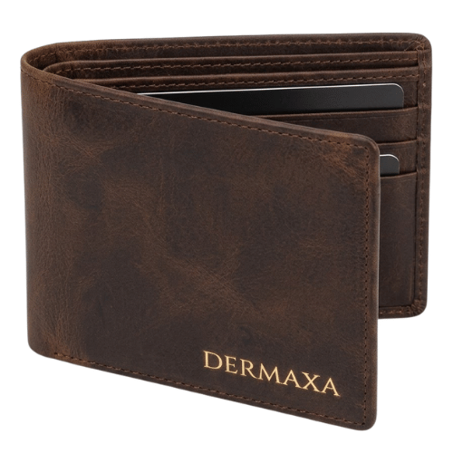 Dermaxa™ Men’s Genuine Leather Bifold Wallet – Slim Vintage Brown Wallet with Card Slots & ID Window