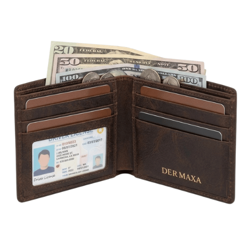 Dermaxa™ Men’s Genuine Leather Bifold Wallet – Slim Vintage Brown Wallet with Card Slots & ID Window