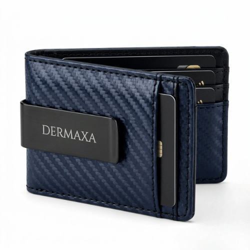 Dermaxa™ Carbon Fiber Minimalist Slim Wallet for Men – Navy Blue Money Clip Wallet with Credit Card Slots