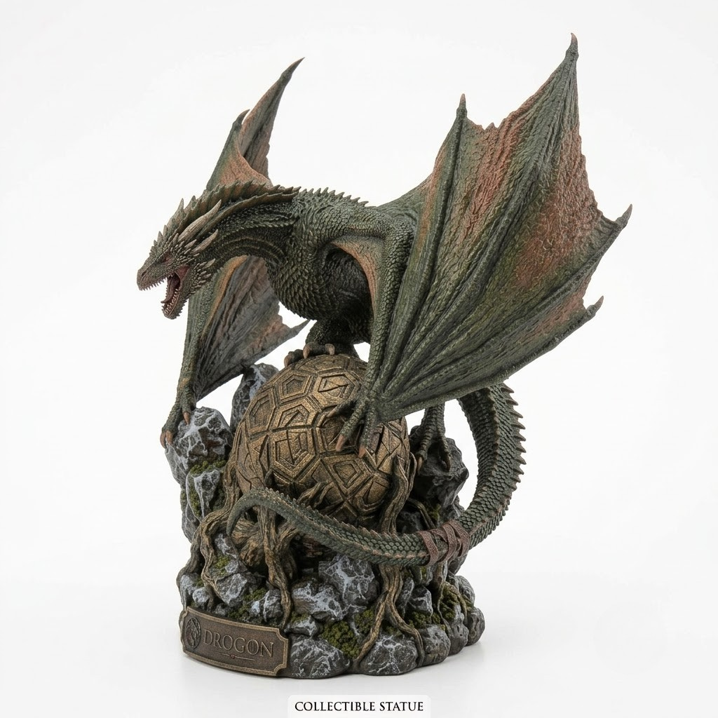 DROGON Rhaegal Green Dragon Statue – Collectible Figurine with Dragon Egg on Mountain Base (Desk & Table Top Decor)