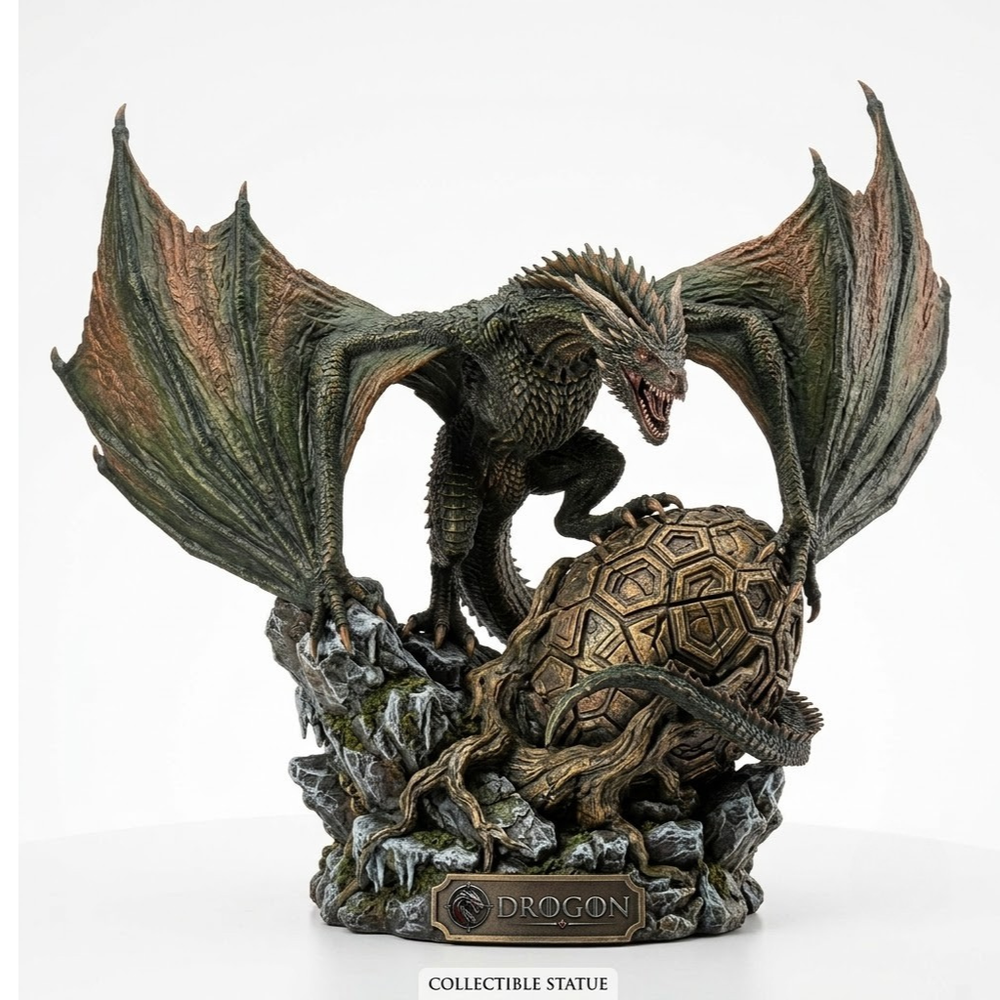 DROGON Rhaegal Green Dragon Statue – Collectible Figurine with Dragon Egg on Mountain Base (Desk & Table Top Decor)