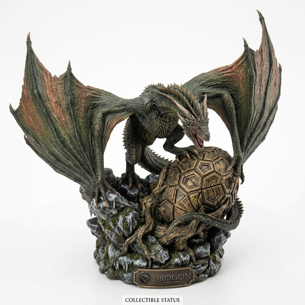 DROGON Rhaegal Green Dragon Statue – Collectible Figurine with Dragon Egg on Mountain Base (Desk & Table Top Decor)