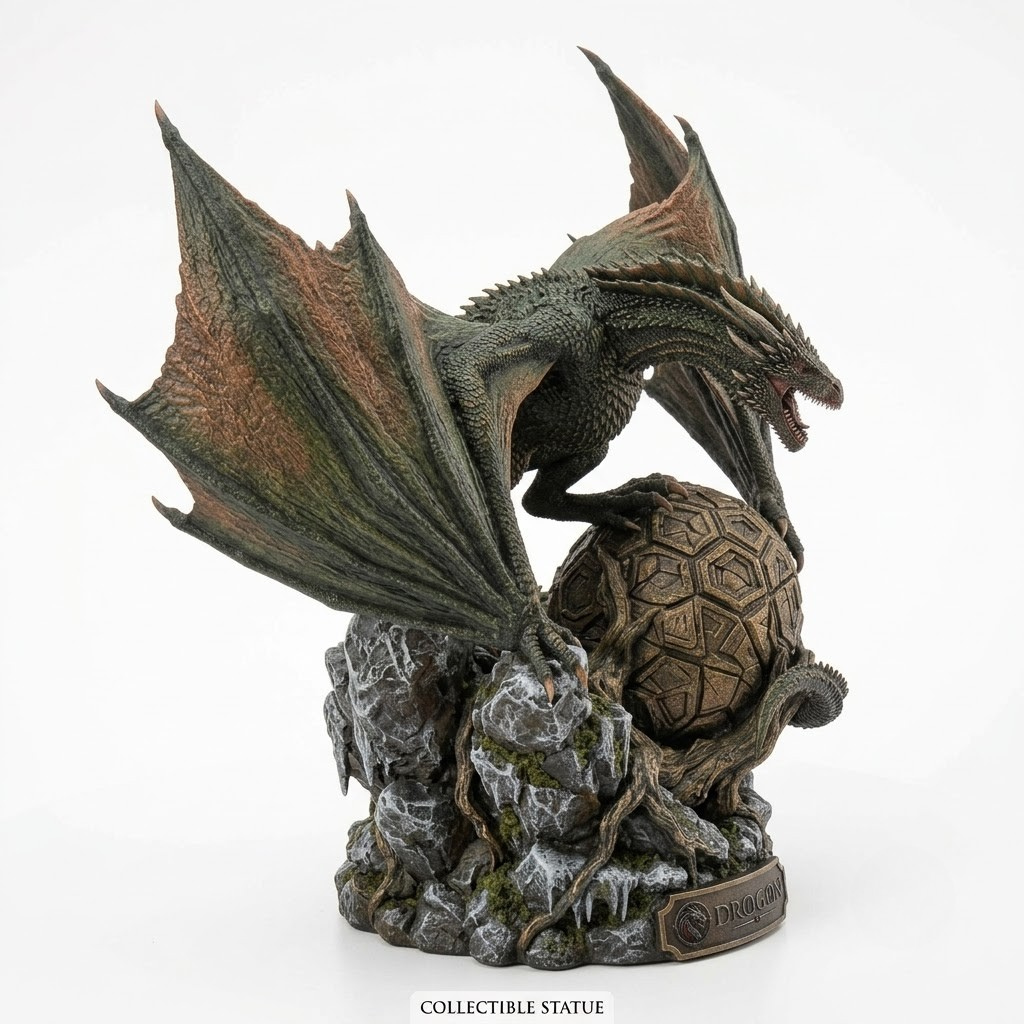 DROGON Rhaegal Green Dragon Statue – Collectible Figurine with Dragon Egg on Mountain Base (Desk & Table Top Decor)