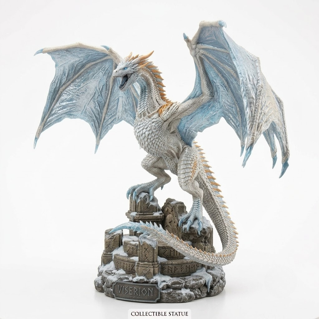 DROGON Viserion The Ice Dragon Collectible Statue – Game of Thrones Figurine for Tabletop Display